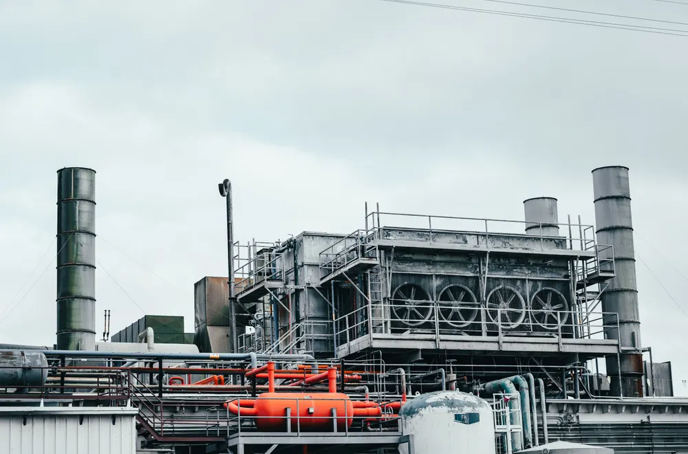 Industrial facility with exterior pipework and equipment